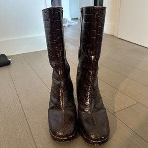 Miista Carlota Brown Platform Boot Size 38 with Croc Pattern